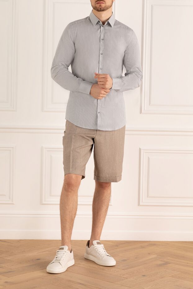 Men's gray cotton striped shirt - photo 2