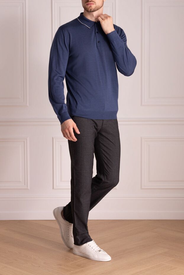 Cesare di Napoli man wool, silk and cashmere long sleeve polo blue for men buy with prices and photos 131717 - photo 2