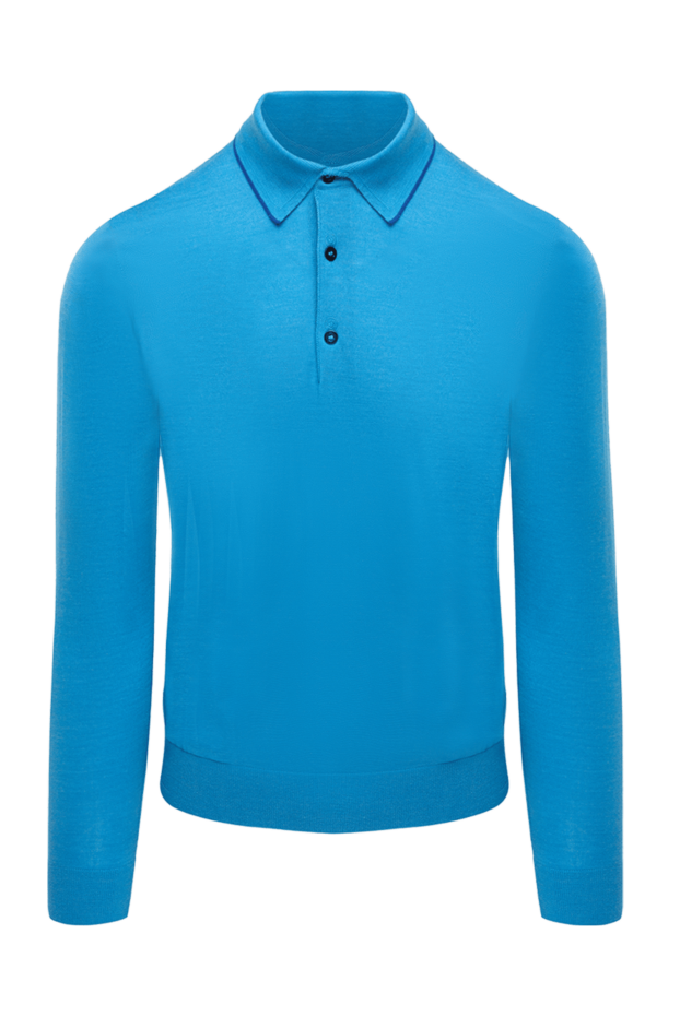 Cesare di Napoli man long sleeve polo in wool, silk and cashmere blue for men buy with prices and photos 131720 - photo 1