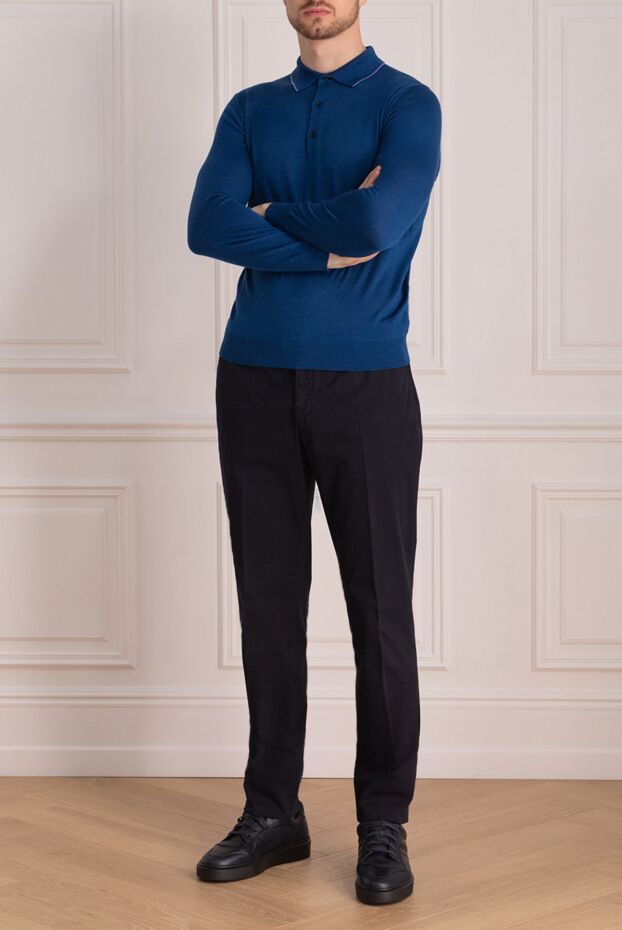 Cesare di Napoli man wool, silk and cashmere long sleeve polo blue for men buy with prices and photos 131721 - photo 2