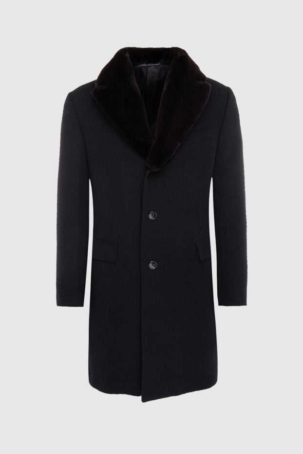 Men's black wool chesterfield coat with a fur shawl collar - photo 1