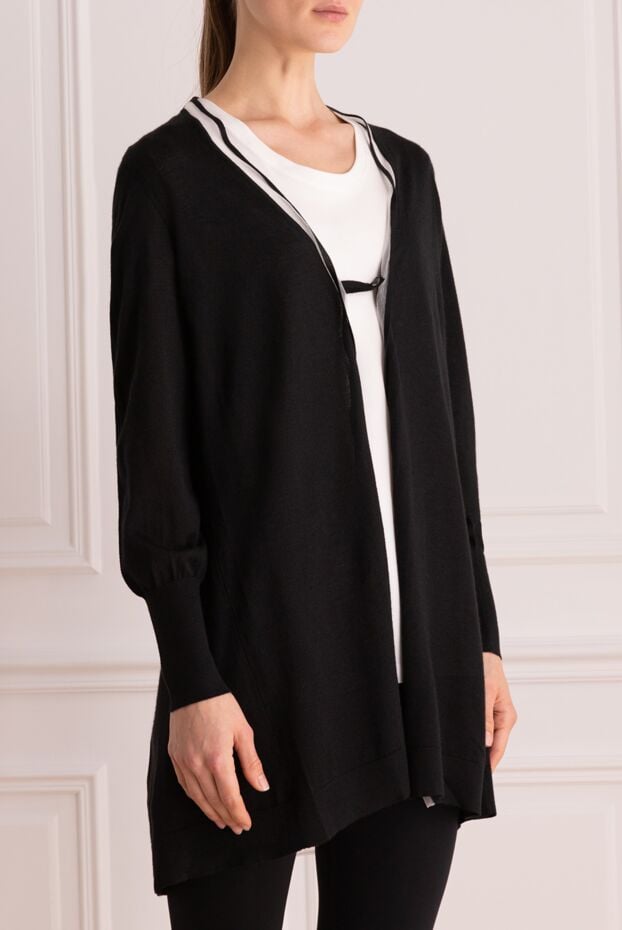 Malo cashmere and silk cardigan in black with accent contrast trim and back slit 132154 - photo 3