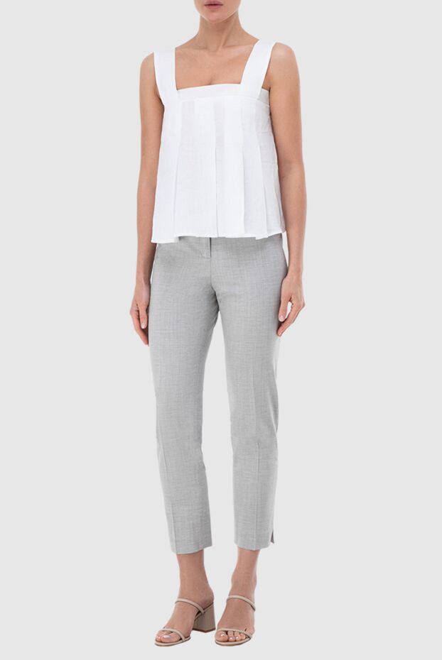 White linen top with wide straps and pleated cut - photo 2
