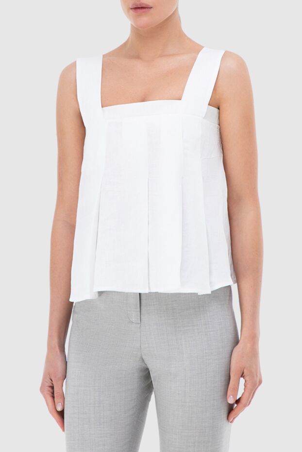 Malo white linen top with wide straps and pleated cut 132201 - photo 3