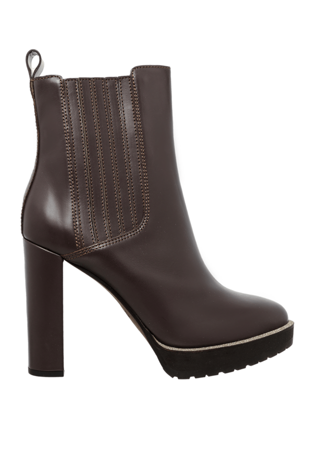 Women's brown leather boots with shiny details - photo 1