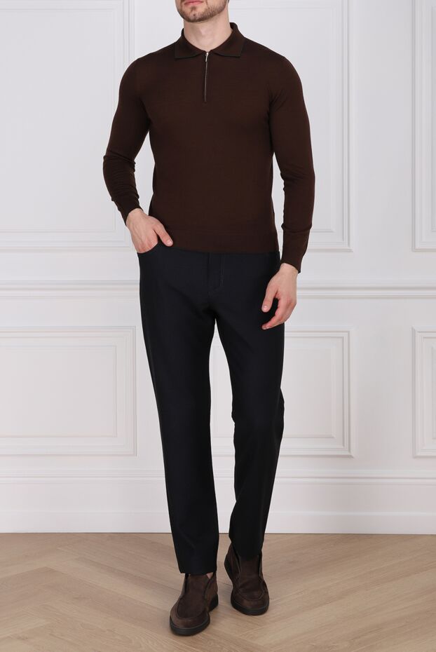 Cesare di Napoli man wool, silk and cashmere long sleeve polo brown for men buy with prices and photos 132804 - photo 2