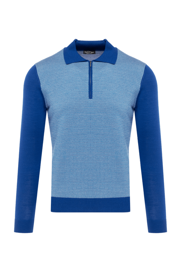 Cesare di Napoli man wool, silk and cashmere long sleeve polo blue for men buy with prices and photos 132806 - photo 1