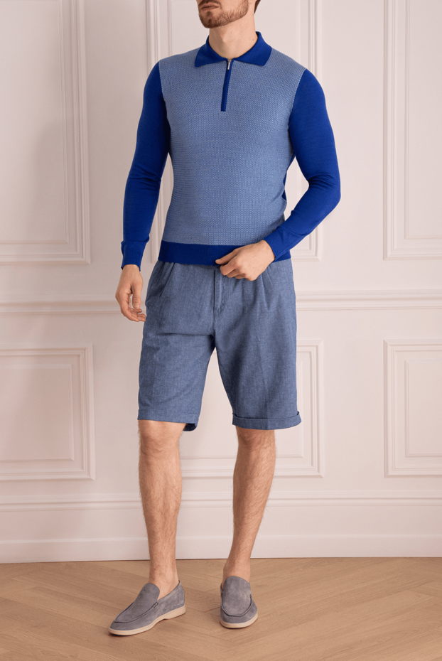 Cesare di Napoli man wool, silk and cashmere long sleeve polo blue for men buy with prices and photos 132806 - photo 2