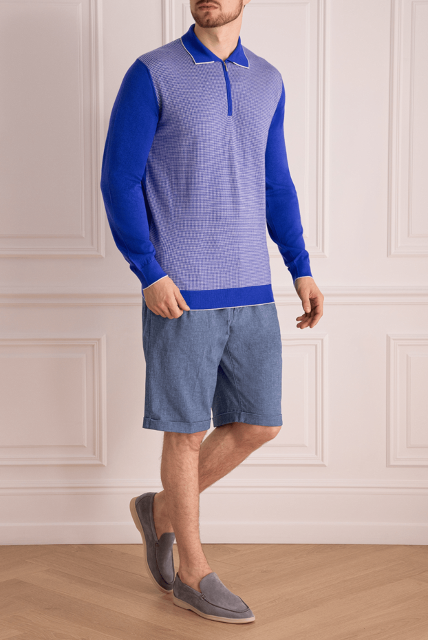 Cesare di Napoli man long sleeve polo in silk and cashmere blue for men buy with prices and photos 132841 - photo 2