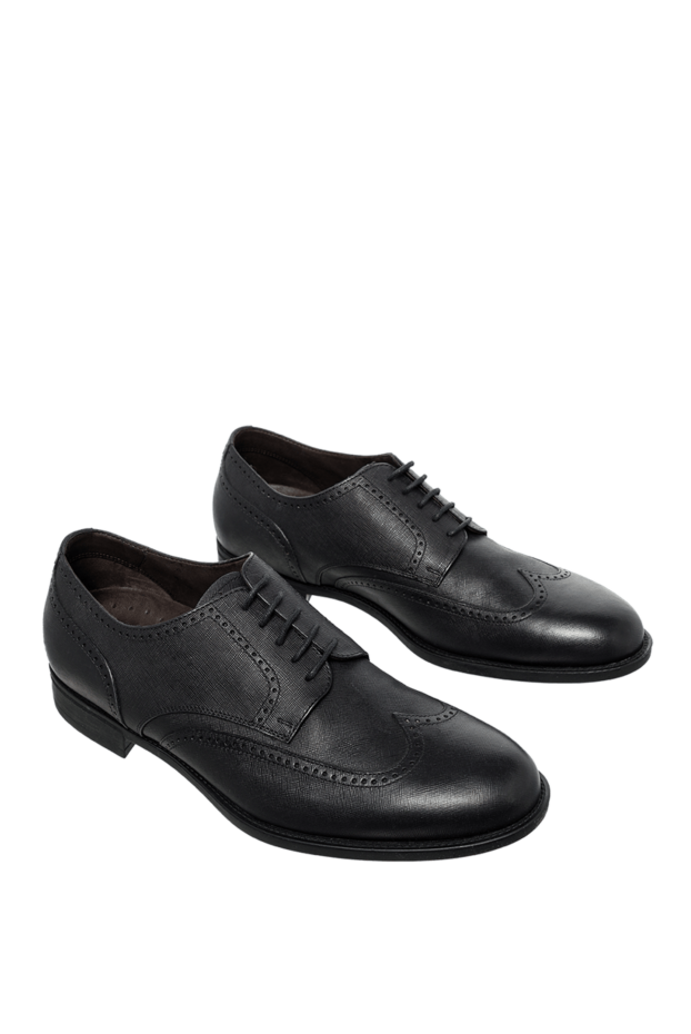 Fratelli Rosetti black wingtip brogue derby shoes for men made of embossed saffiano-effect leather 132846 - photo 3