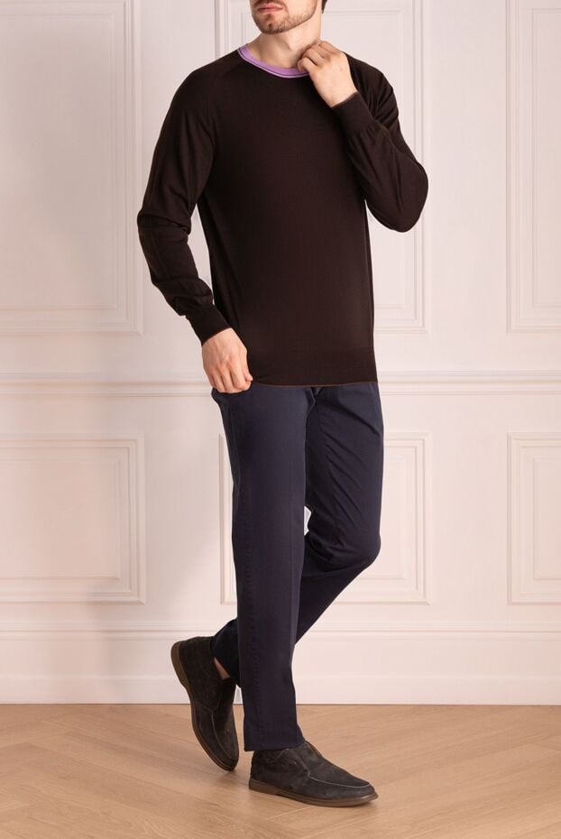 Massimo Sforza men's sweater made of dark brown wool with lavender trim 133496 - photo 2