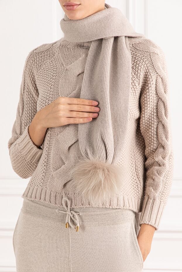 Fabiana Filippi women's beige scarf with fluffy pompoms 133537 - photo 2