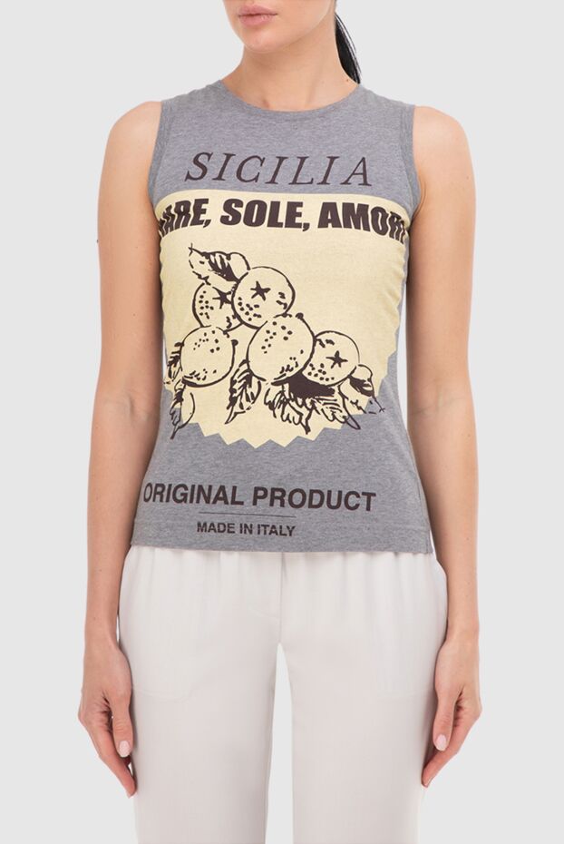 Dolce & Gabbana sleeveless cotton tank top gray with yellow accent print 133692 - photo 3