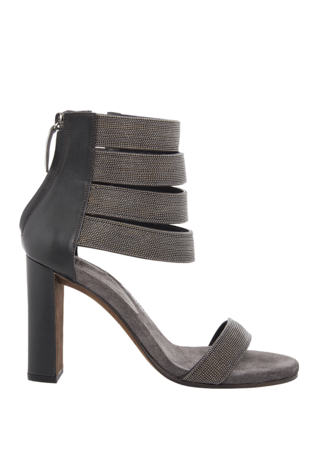 Sandals gray women's leather with shiny multi-level stripes - photo 1