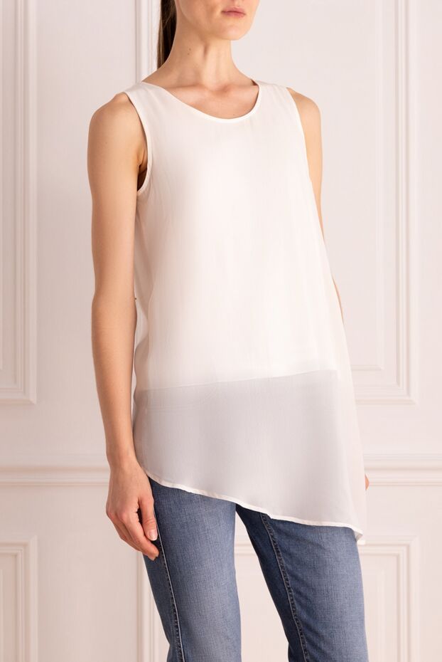 Gran Sasso white chiffon top with an asymmetrical cut 134489 - photo 3
