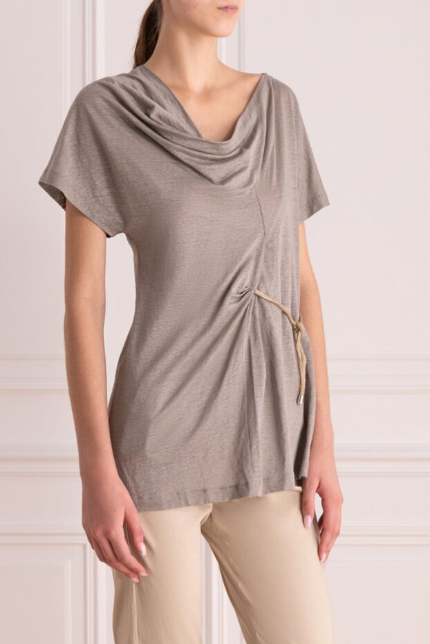 Gran Sasso linen beige top with draped neckline and side tie 134542 - photo 3