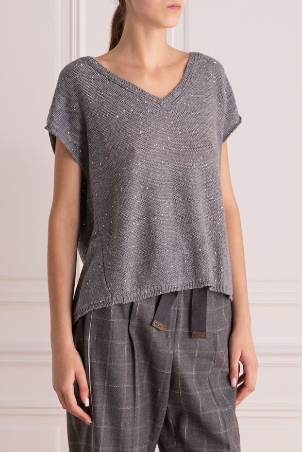 Casheart women's gray knitted top made of linen and cotton with sequins 134560 - photo 3