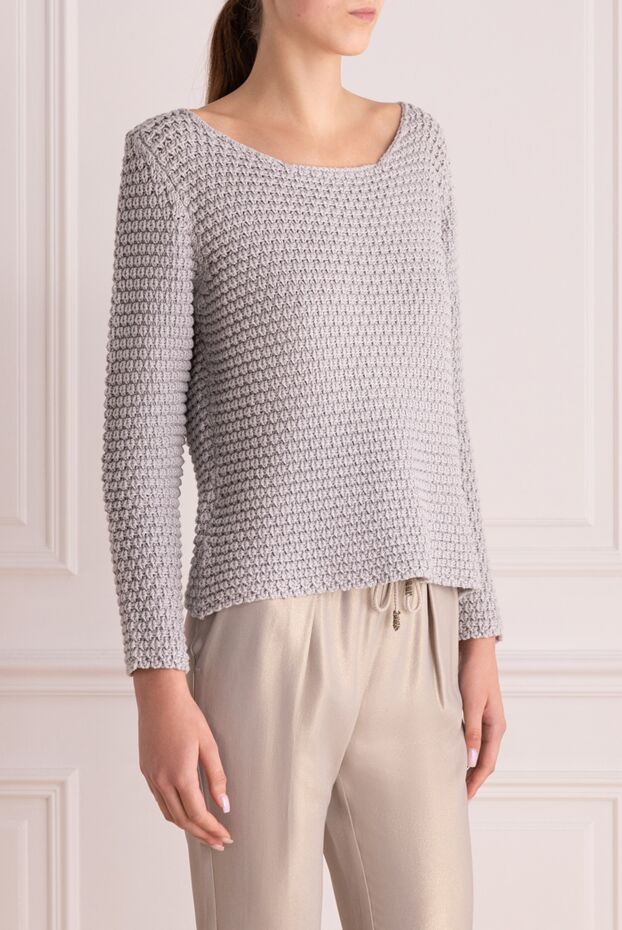 Casheart light grey cotton jumper with textured embossing and crew neck 134561 - photo 3