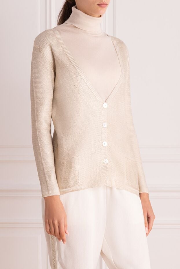 Casheart lightweight golden cardigan with iridescent details and large mother-of-pearl buttons 134582 - photo 3