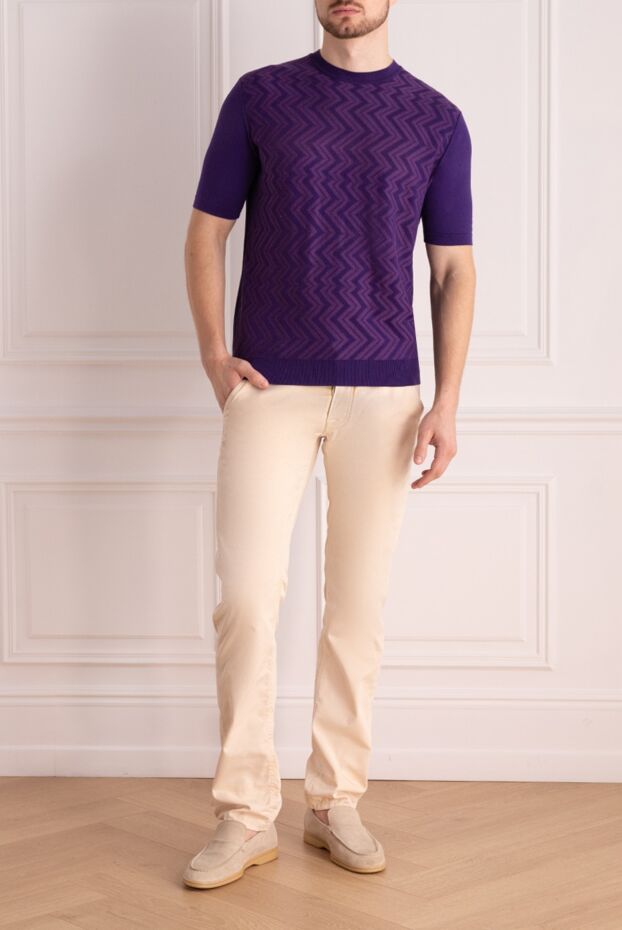 Cesare di Napoli man short sleeve jumper in cotton and wool purple for men buy with prices and photos 134821 - photo 2