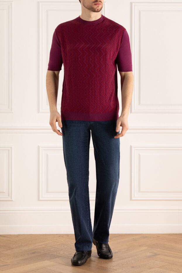 Cesare di Napoli man short sleeve jumper in cotton and wool burgundy for men buy with prices and photos 134823 - photo 2