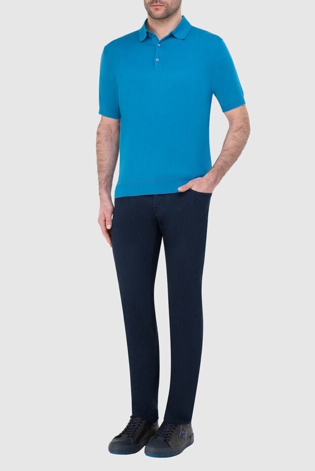 Cesare di Napoli men's blue cotton three-button polo shirt (markdown) 195580 - photo 2