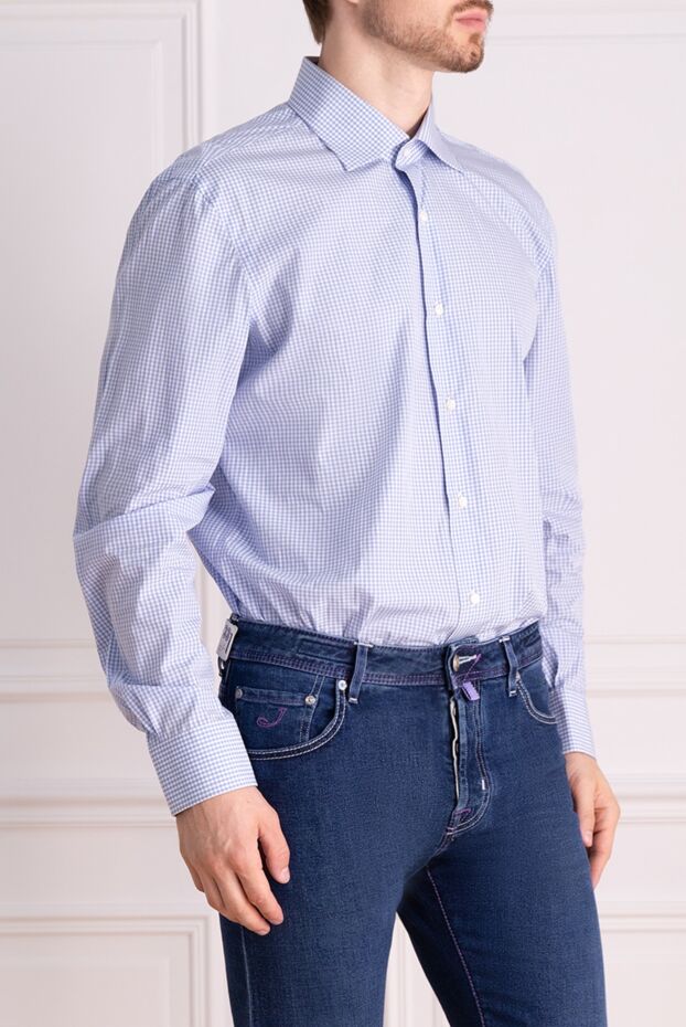 Barba Napoli men's blue checkered shirt with classic collar 134924 - photo 3