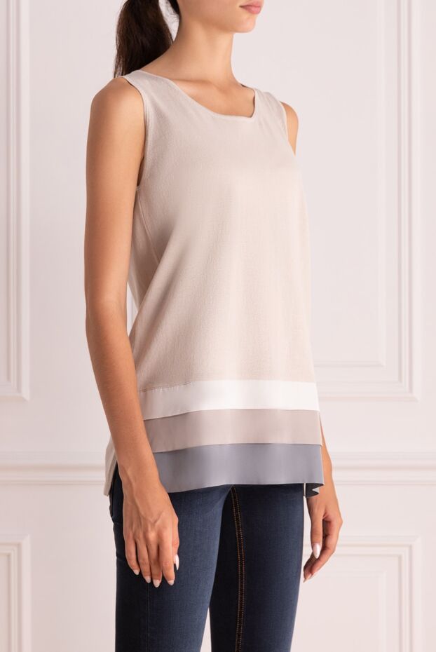 Panicale light beige top with colored stripes along the bottom 134994 - photo 3