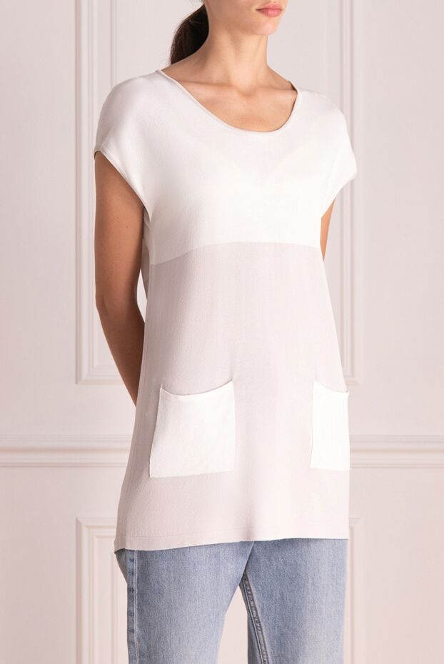 Panicale blouse with decorative insert and patch pockets in light colors 135011 - photo 3