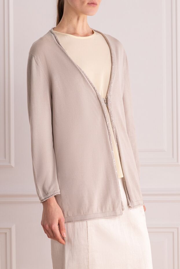 Pashmere cotton jersey cardigan with sequins along the neckline and hook-and-eye fastening 135386 - photo 3