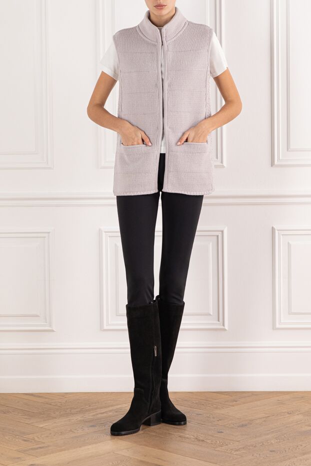 Panicale women's combined gray fur vest with a soft back made of cashmere and silk 135493 - photo 2