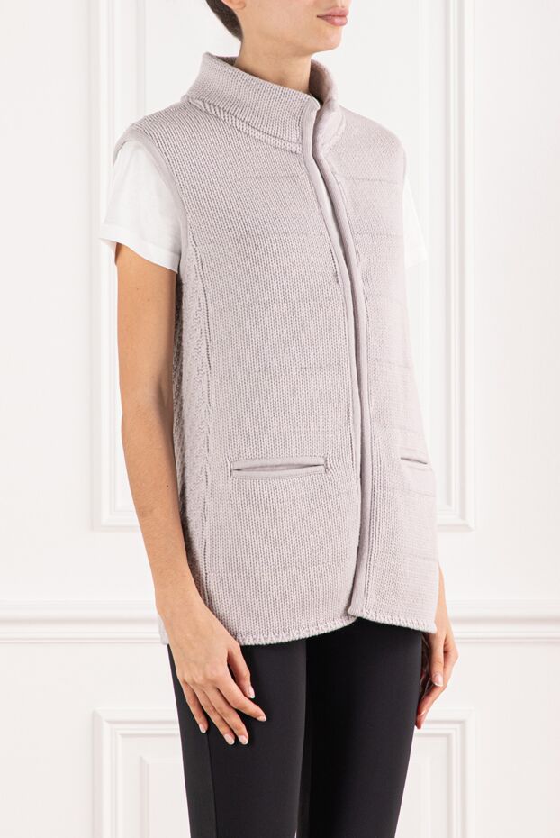 Panicale women's combined gray fur vest with a soft back made of cashmere and silk 135493 - photo 3