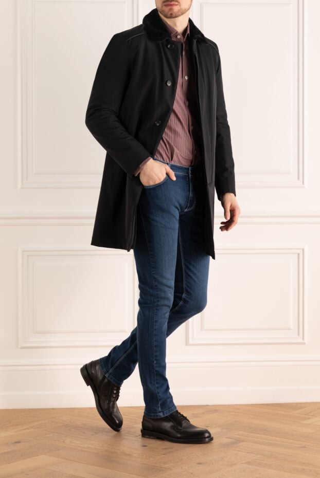 Gallotti men's black coat with a fold-down fur collar 135519 - photo 2