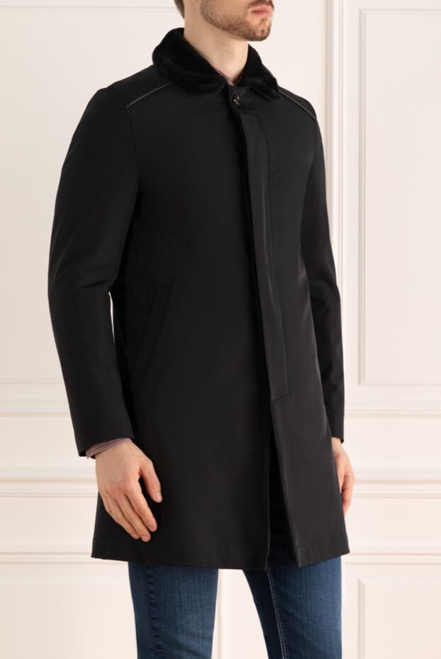 Gallotti men's black coat with a fold-down fur collar 135519 - photo 3