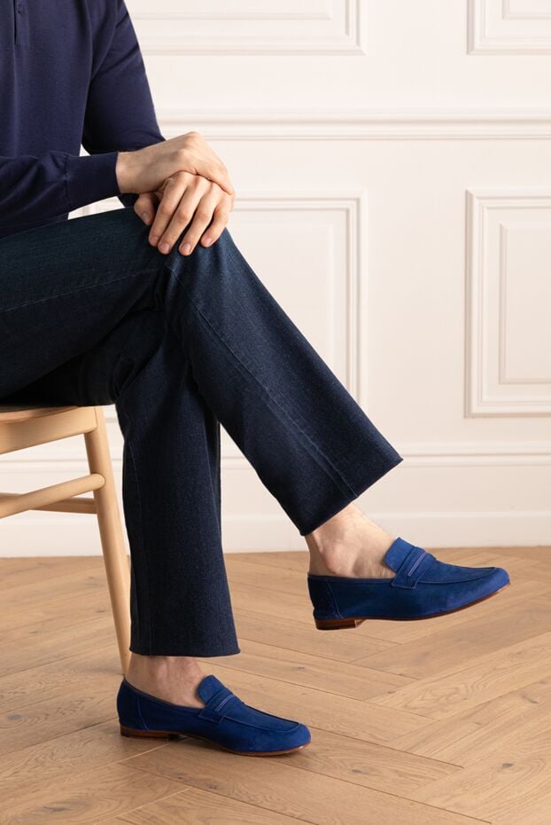 Andrea Ventura blue men's penny loafers made of genuine italian suede 136120 - photo 2
