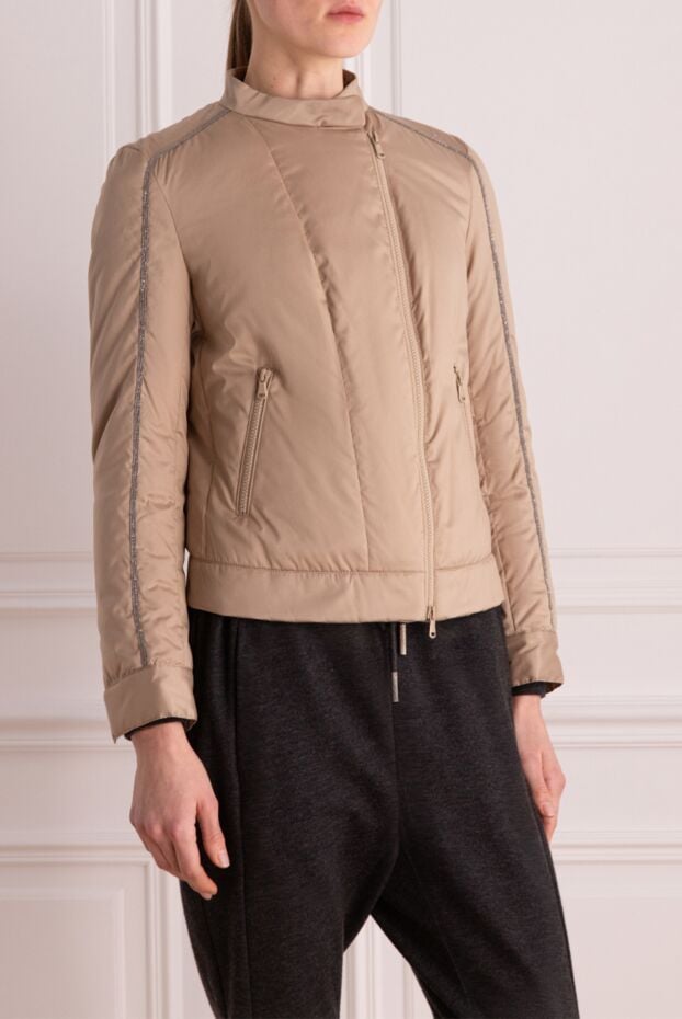 Brunello Cucinelli beige silk zip-up jacket with an asymmetrical collar 136431 - photo 3