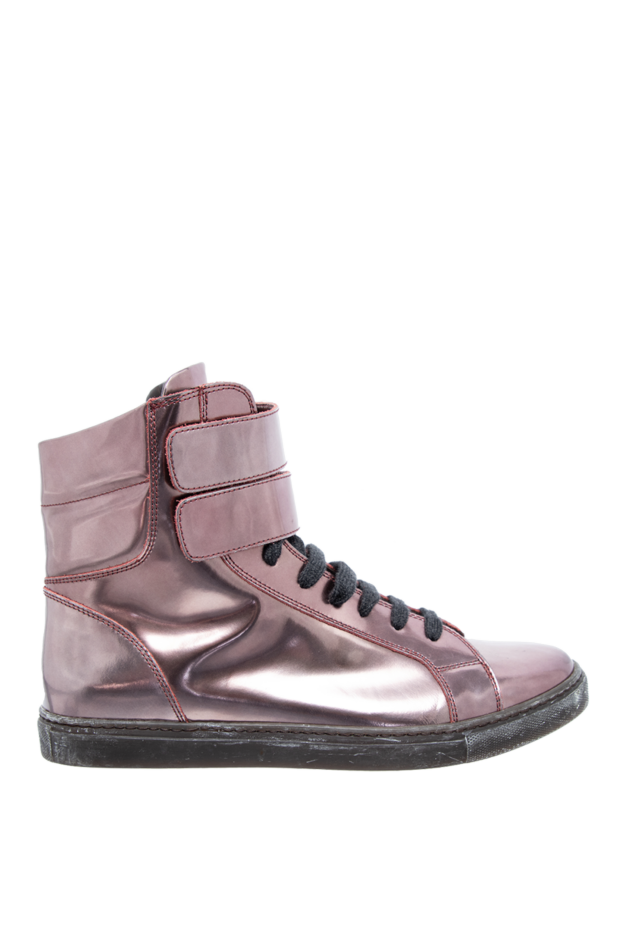 Women's pink leather boots with velcro straps - photo 1