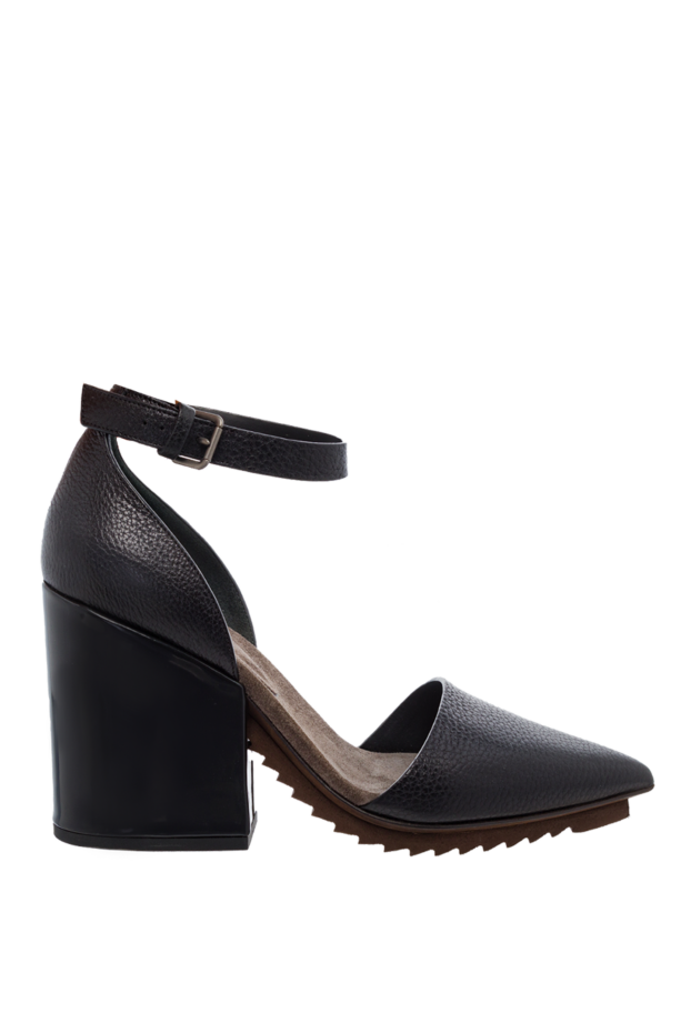Women's black sandals made of textured leather - photo 1
