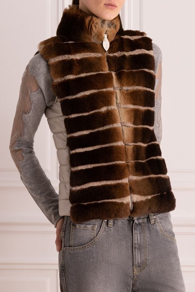 Gallotti brown women's rabbit fur and polyamide vest 136650 - photo 3