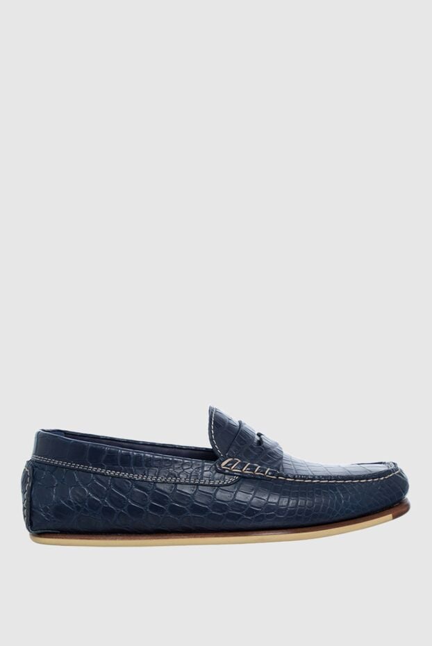 JM men's blue crocodile leather loafers with contrast stitching 136716 - photo 1