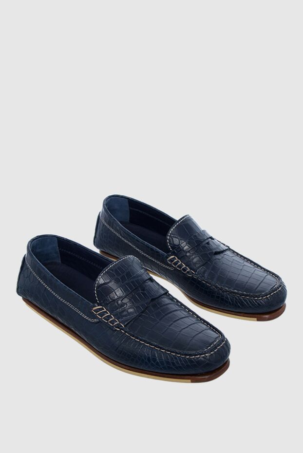 JM men's blue crocodile leather loafers with contrast stitching 136716 - photo 3