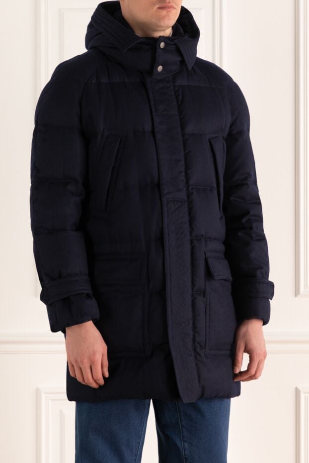 Canali long dark blue wool down jacket with zip fastening 136795 - photo 3
