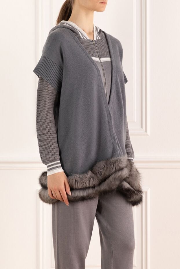 Casheart cashmere cardigan with short sleeves and natural fur trim 136825 - photo 3
