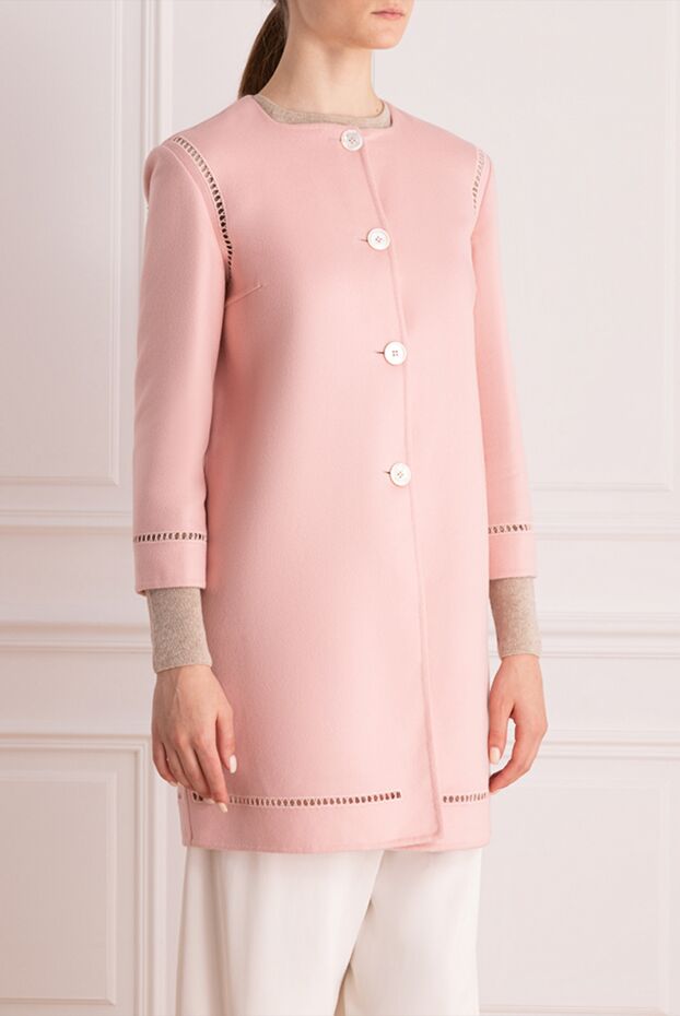 Ermanno Scervino women's pink collarless wool coat with accent trim 136952 - photo 3