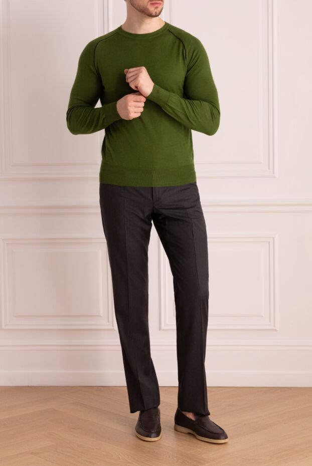Massimo Sforza men's jumper made of green wool with decorative stitching on the shoulders 137029 - photo 2