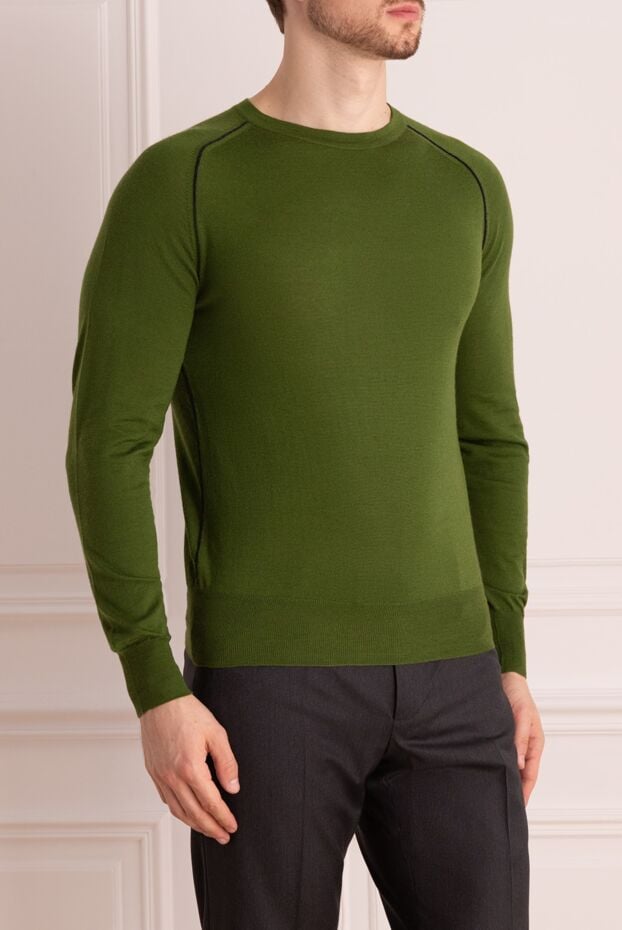 Massimo Sforza men's jumper made of green wool with decorative stitching on the shoulders 137029 - photo 3