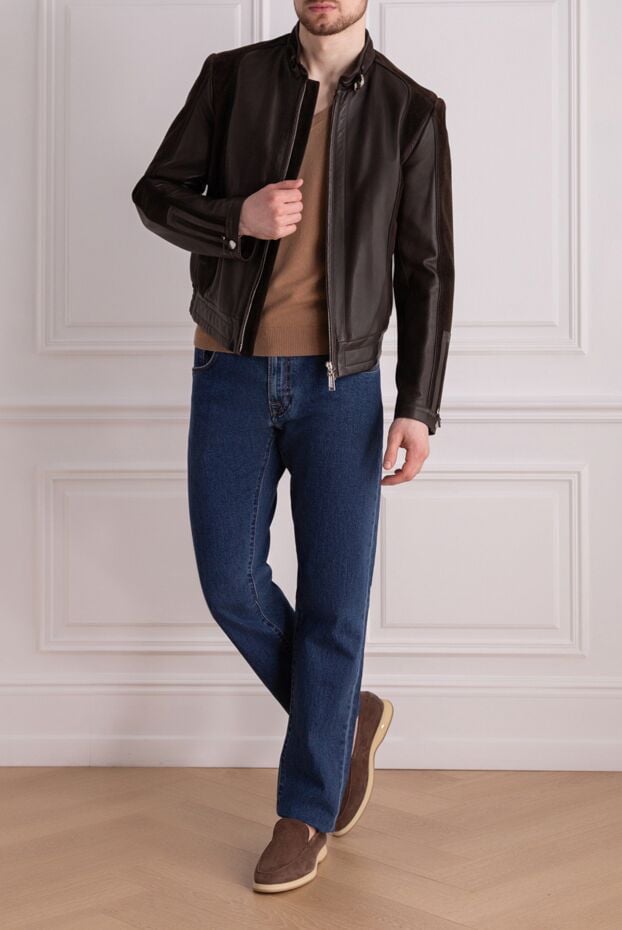 Massimo Sforza men's brown leather jacket with a collar on a strap 137073 - photo 2