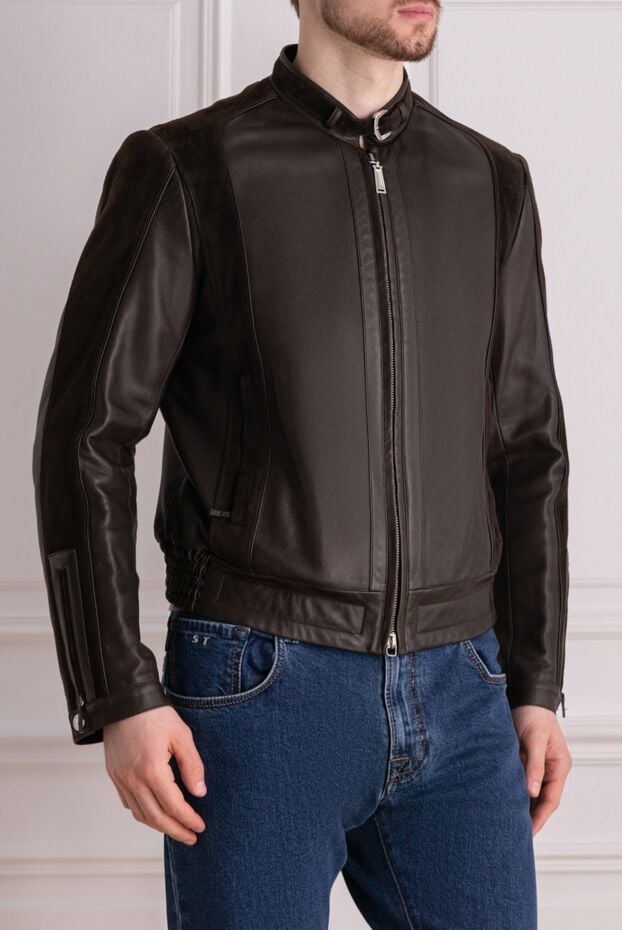 Massimo Sforza men's brown leather jacket with a collar on a strap 137073 - photo 3