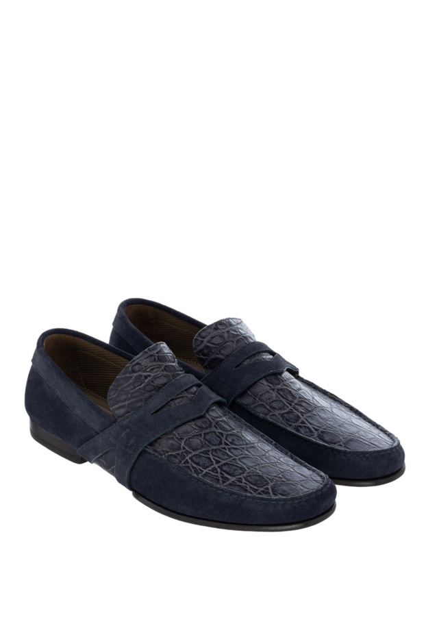 Tardini men's blue crocodile leather loafers with suede inserts 137382 - photo 3