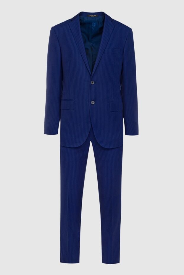 Single-breasted men's suit wool and silk in blue stripes - photo 1